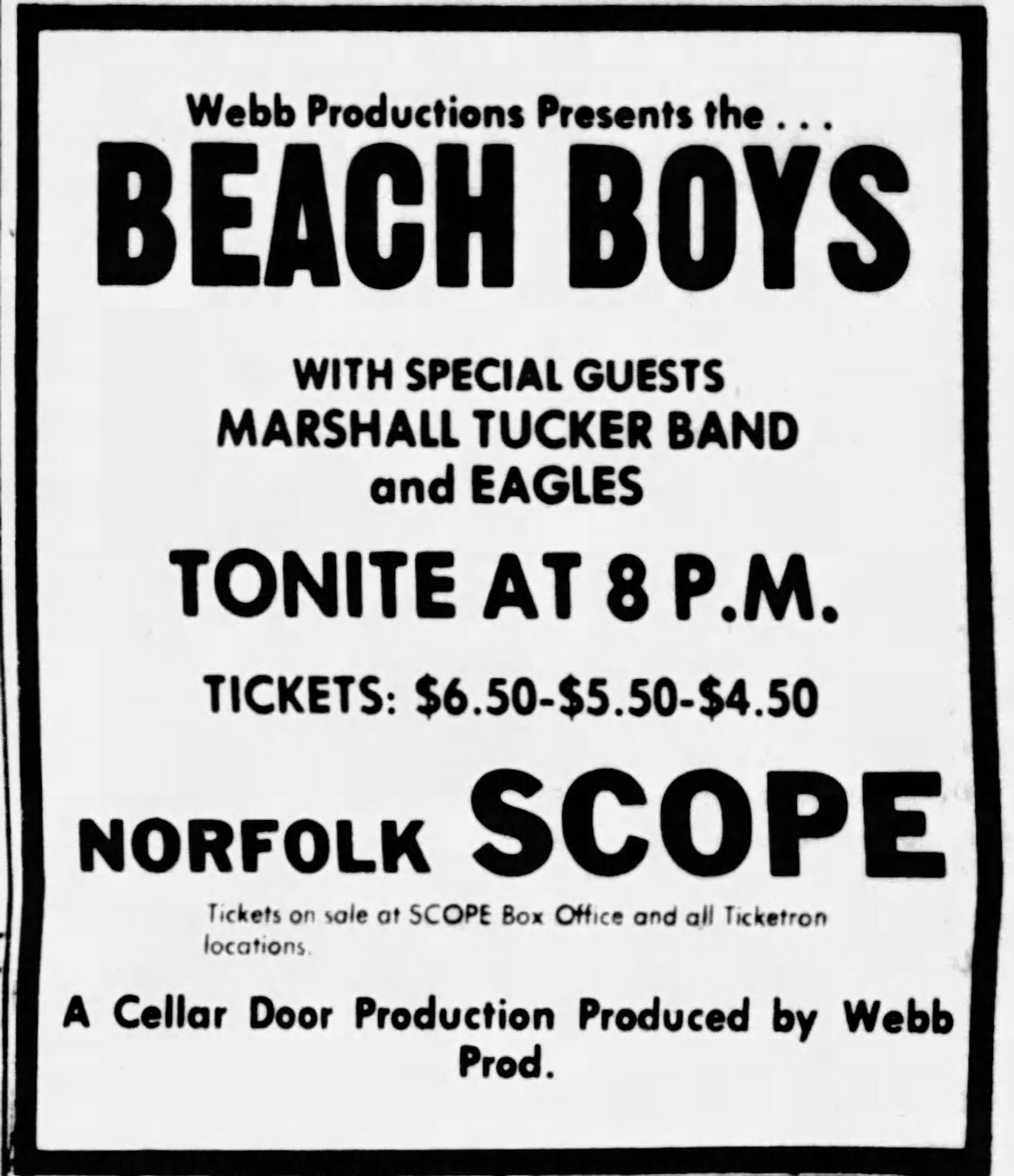 Eagles – Scope Arena, Norfolk, VA, August 25, 1974